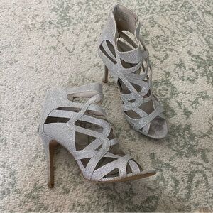 Silver rhinestone bootie heels